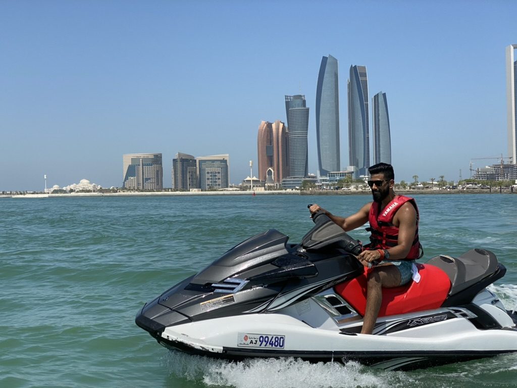 Rider cruising the Gulf on a jet ski