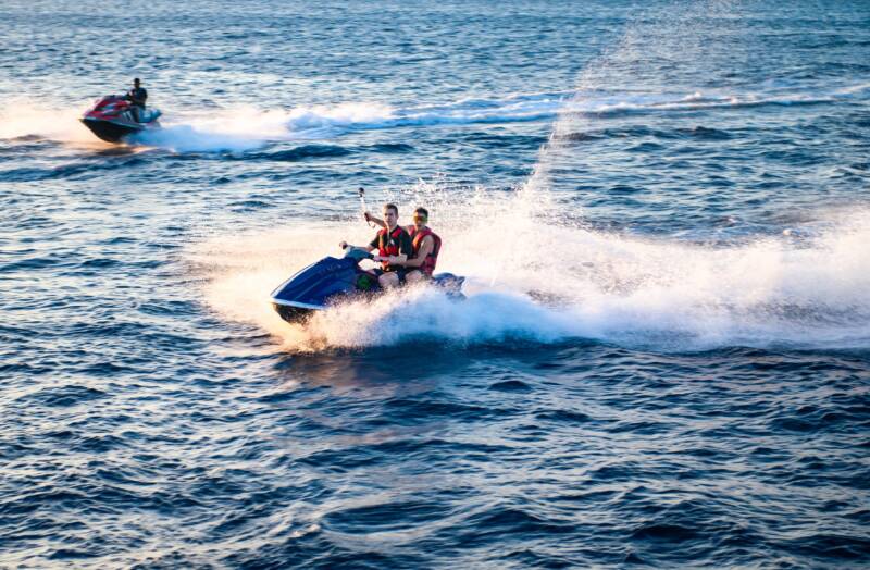 Jet skis on the open water